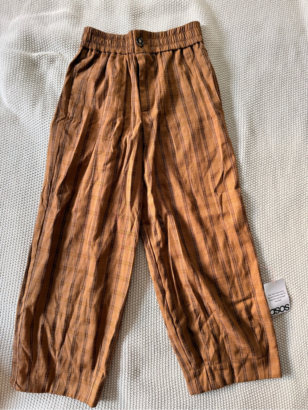 ASOS  petite Brown Plaid Wide-Leg Bottoms